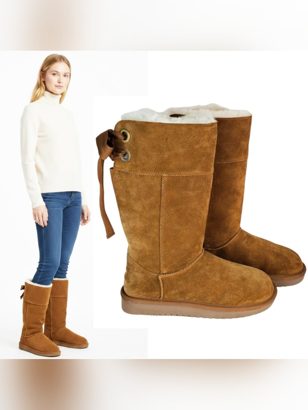 New Koolaburra ugg Andrah tall suede faux fur boots chestnut pull on winter